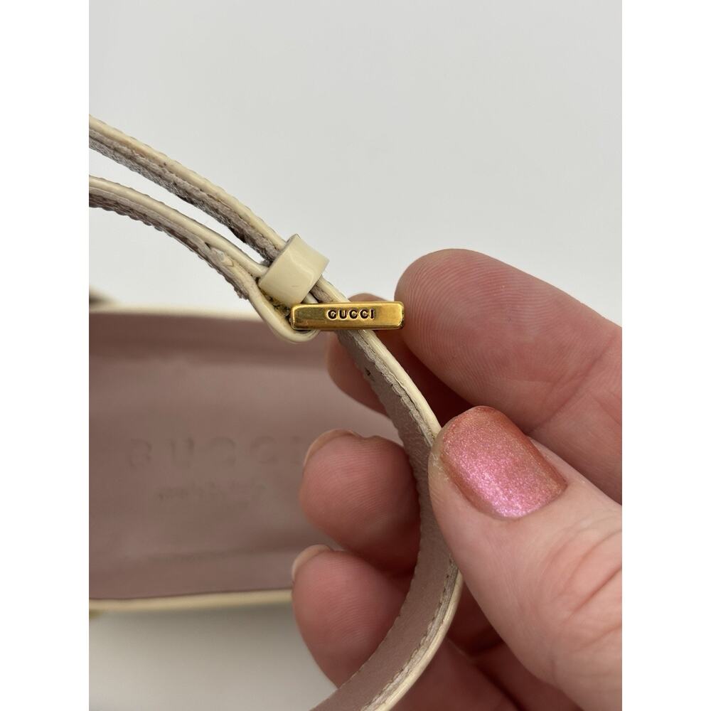 Gucci Horsebit Sandals Cream Patent Leather Size 37 / 7 Adjustable Ankle Strap - Picture 8 of 16